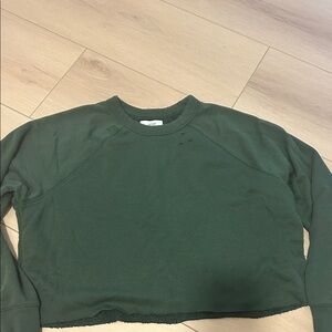 Aerie Forest Green Cropped distressed Sweatshirt